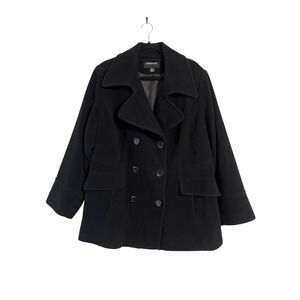 London Fog Women's 2X Black Wool Blend Double Breasted Pea Coat Warm Jacket